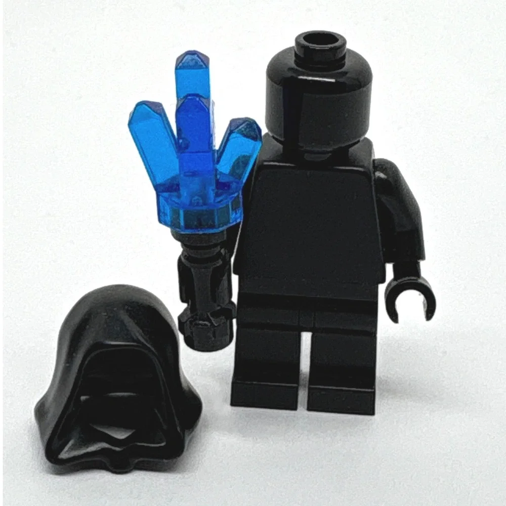LEGO Minifigure All Black Shadow Figure with Blue Crystal Staff Accessory